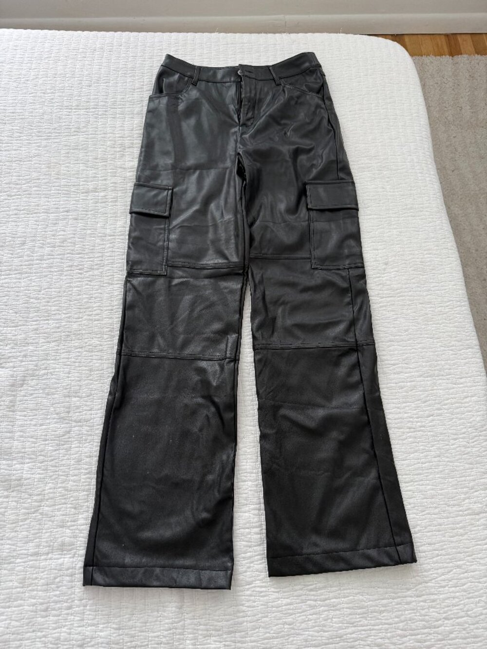 Black Cargo Leather Pants